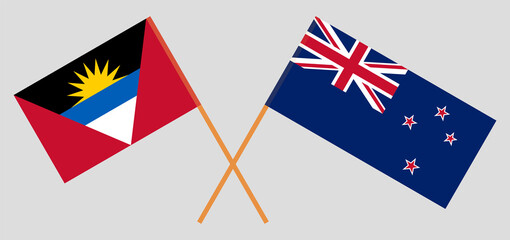 Crossed flags of New Zealand and Antigua and Barbuda