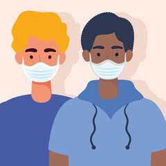 Obraz premium young men wearing medical masks characters