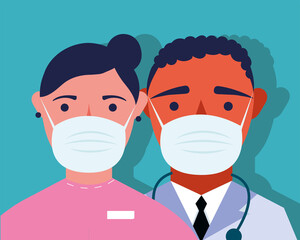 Fototapeta premium young doctors staff wearing medical masks characters