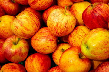 fresh red and yellow apples closeup background