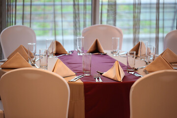 Restaurant table set up for dinner