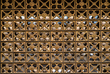 old and modern decorative forged metal elements of fences, gates, window gratings