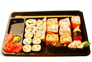 japanese traditional sushi White background.