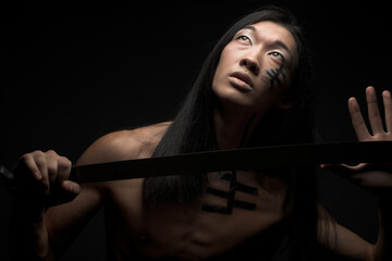 asian man with katana