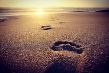 footprints at sunset