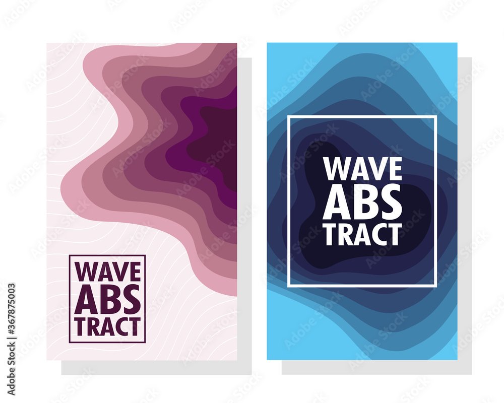 Poster wave abstract with lettering and squares frames in colors backgrounds