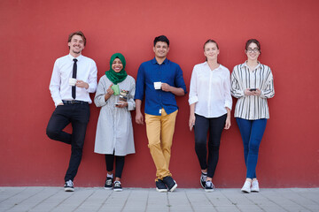 multiethnic group of casual business people during coffee break