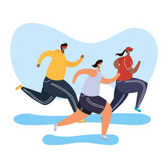 young people wearing medical masks running avatars characters