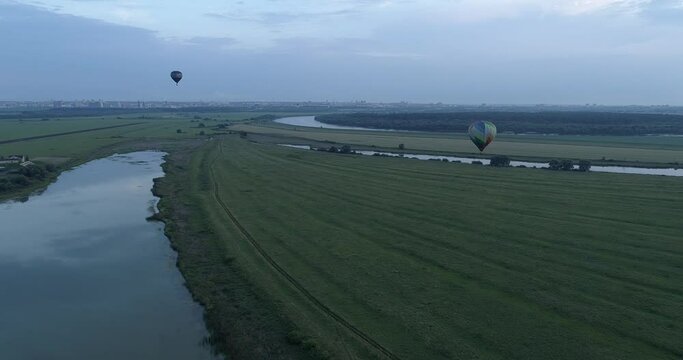 Hot air balloon on blue sky background