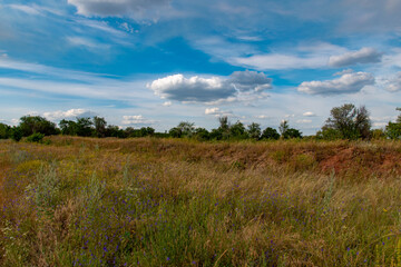 Obraz premium Ukraine, Krivoy Rog, the 16 of July 2020. Abandoned city park with beautiful clouds in the sky.
