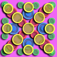 3D tile design abstarct with circles in multicolor