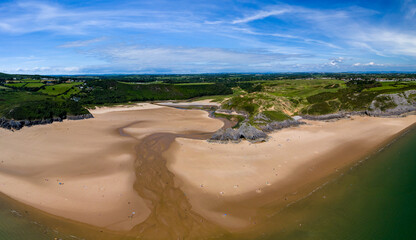 Aerial panorama of the Gower coastline