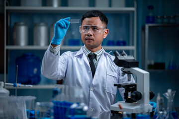 medical science technology research in chemical laboratory, professional scientist working for...