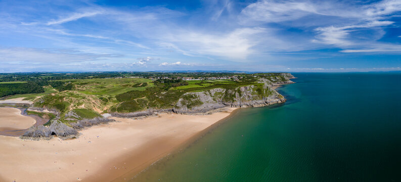 Drone view of a beautiful sandy beach in Wales