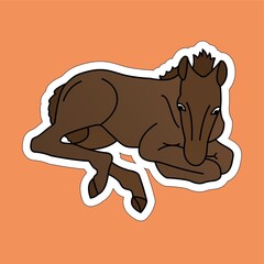 Stickers of Horse Cartoon, Cute Funny Character, Flat Design