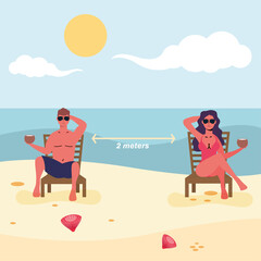 couple seated in beach chairs practicing social distance