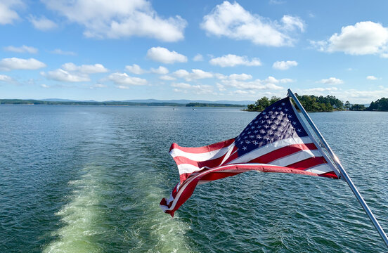american flag on a boat