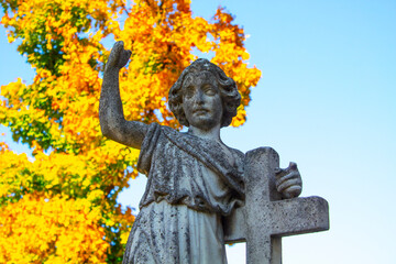 closeup grave angel old tombstone