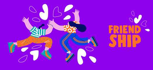 Friendship day woman and man high five banner