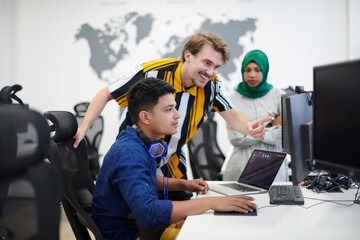 Multiethnic startup business team with Arabian woman
