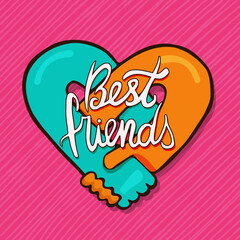 Best friends holding hands in heart shape card