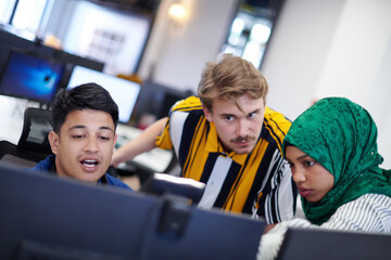 Multiethnic startup business team with Arabian woman