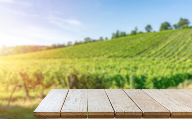 Empty Tabletop template against vineyard