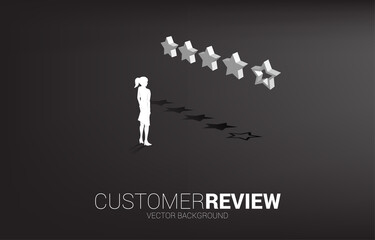 Silhouette businesswoman standing with 3D customer rating star. concept for client rating and ranking.