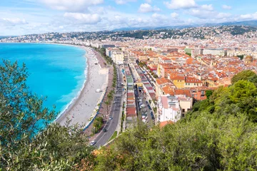 Aluminium Prints Nice View from the Castle Hill Park of the Bay of Angels, Promenade des Anglais, Old Town and the city of Nice France on the French Riviera.