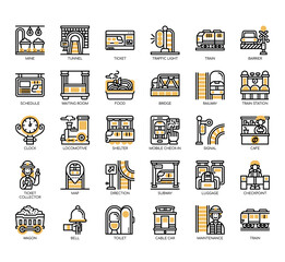 Set of railway thin line and pixel perfect icons for any web and app project.