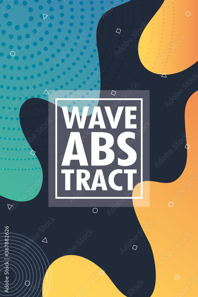 Poster wave abstract with lettering and square frame in gray background