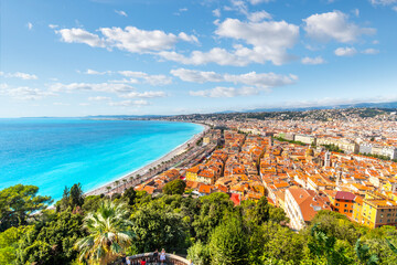 View from the Castle Hill Park of the Bay of Angels, Promenade des Anglais, Old Town and the city of Nice France on the French Riviera. © Kirk Fisher