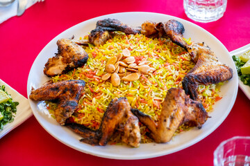 Ramadan iftar food on table ready to be served and eaten