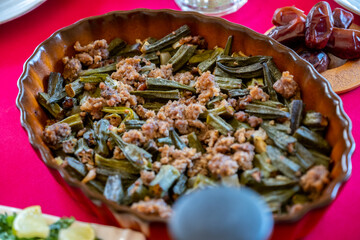 Ramadan iftar food on table ready to be served and eaten