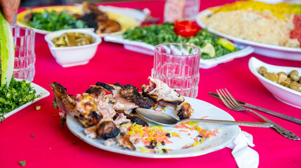 Empty plates after people finished eating