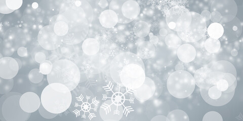 white and gray Christmas light with snowflake bokeh background, Winter backdrop wallpaper.