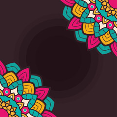 decorative floral monochrome mandala ethnicity frame in black background