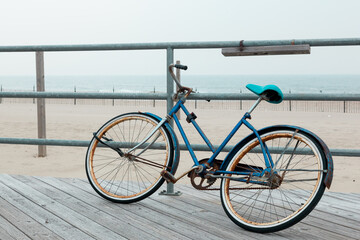 A bicycle is abandoned on the famous Asbury Park boardwalk in New Jersey.