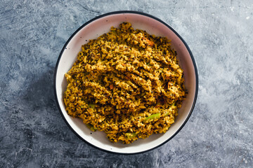 plant-based food, vegan turmeric quinoa and rice with mixed vegetables