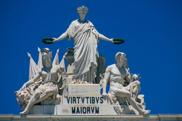 Obraz premium View of a monument in the downtown area of Lisbon, the hilly coastal capital city of Portugal and one of the oldest cities in Europe