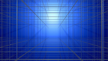 Blue glass matrix with light from outside (3D Rendering)