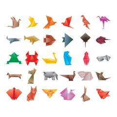 collection of origami animals - obrazy, fototapety, plakaty