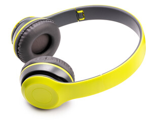 Yellow wireless headphones isolated on white background, Yellow headphone isolate on white background With clipping path. 