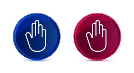 Stop hand icon silky round button set illustration