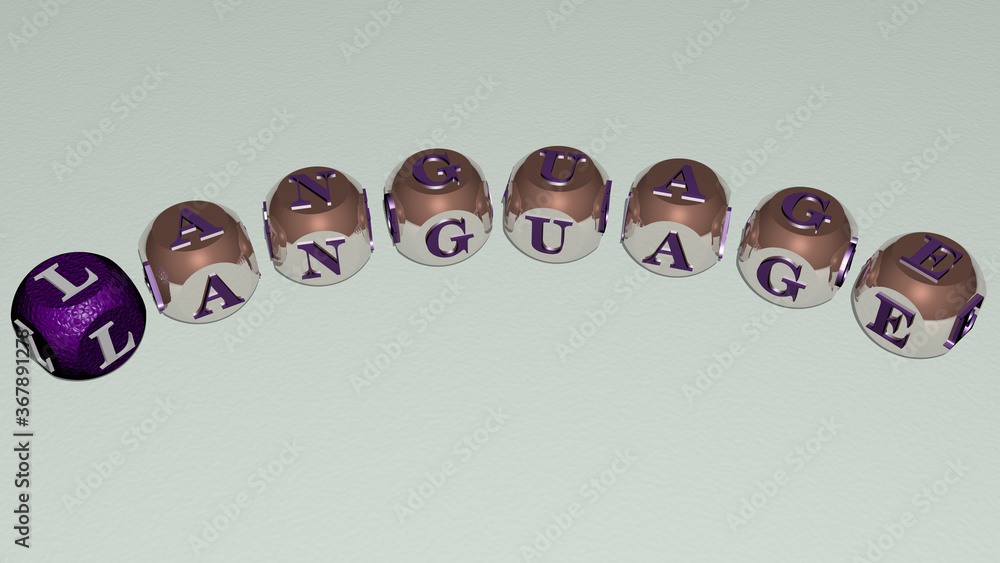 Poster crosswords of language arranged by cubic letters on a mirror floor, concept meaning and presentation