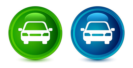 Car icon artistic shiny glossy blue and green round button set