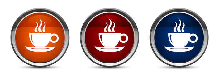 Coffee cup icon exclusive blue red and orange round button design set