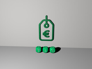 3D graphical image of TAG vertically along with text built by metallic cubic letters from the top perspective, excellent for the concept presentation and slideshows. illustration and sign