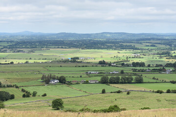 Fototapeta na wymiar rural landscape with green fields and blue sky