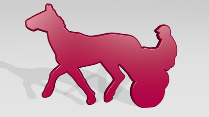 athletic man made by 3D illustration of a shiny metallic sculpture with the shadow on light background. athlete and active